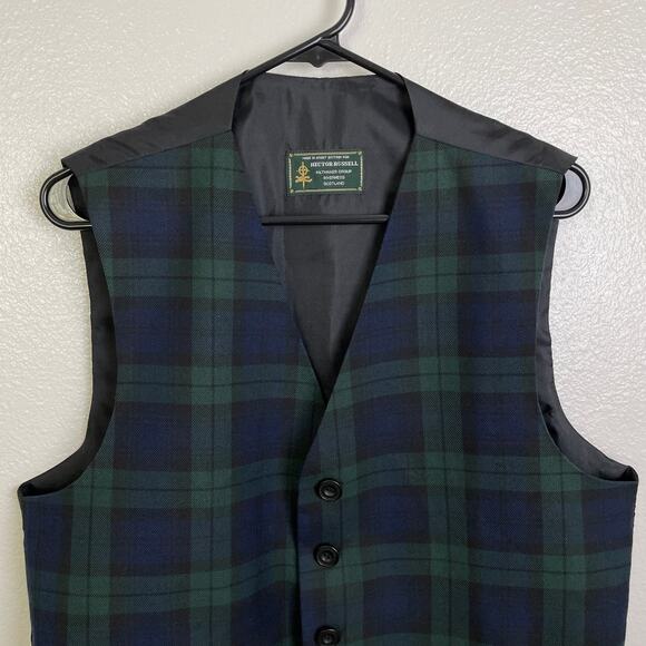 Hector Russel Kiltmaker Group Vest Mens 42 Blackwatch Green Blue Button Scotland - Picture 5 of 8